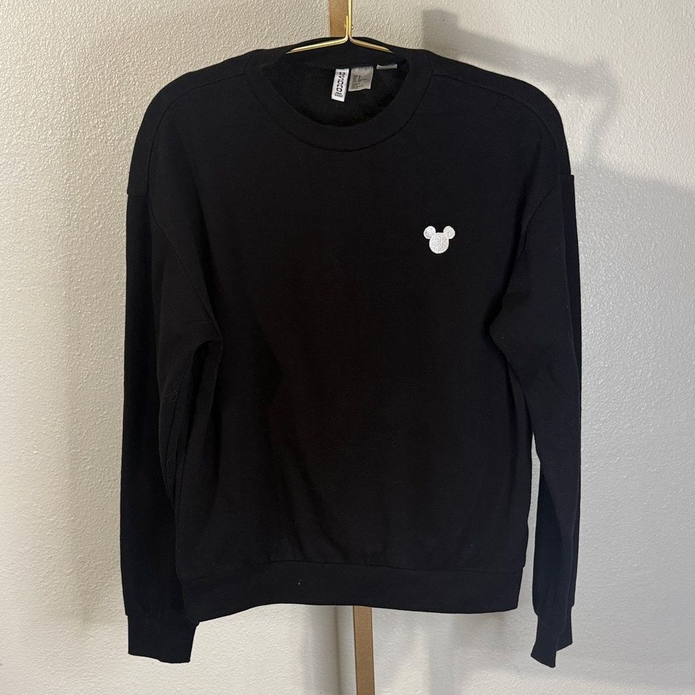 H&M x Disney- Black Crewneck Sweater with White Mickey Logo- Small